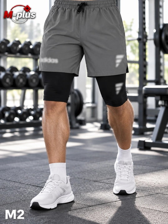 Erkaklar uchun 2 qavatli sport shortigi, ichki taytsli, fitness va yugurish uchun