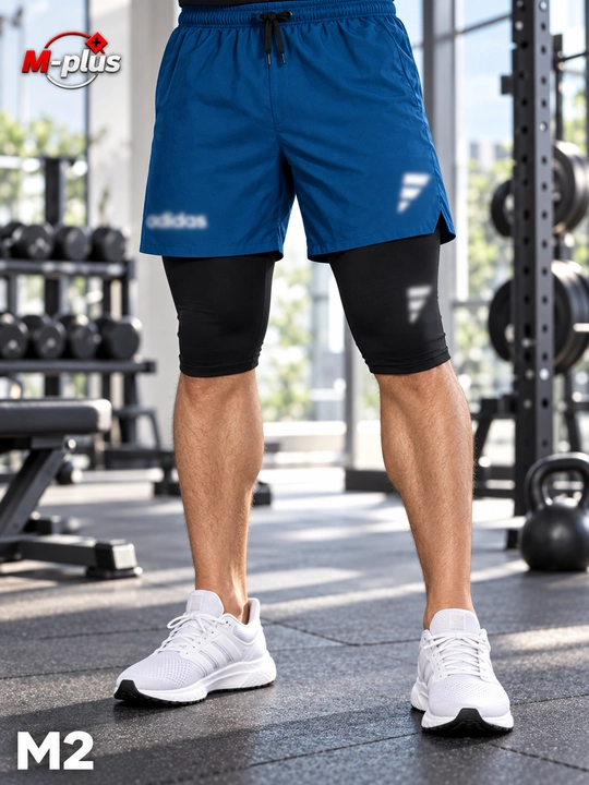 Erkaklar uchun 2 qavatli sport shortigi, ichki taytsli, fitness va yugurish uchun