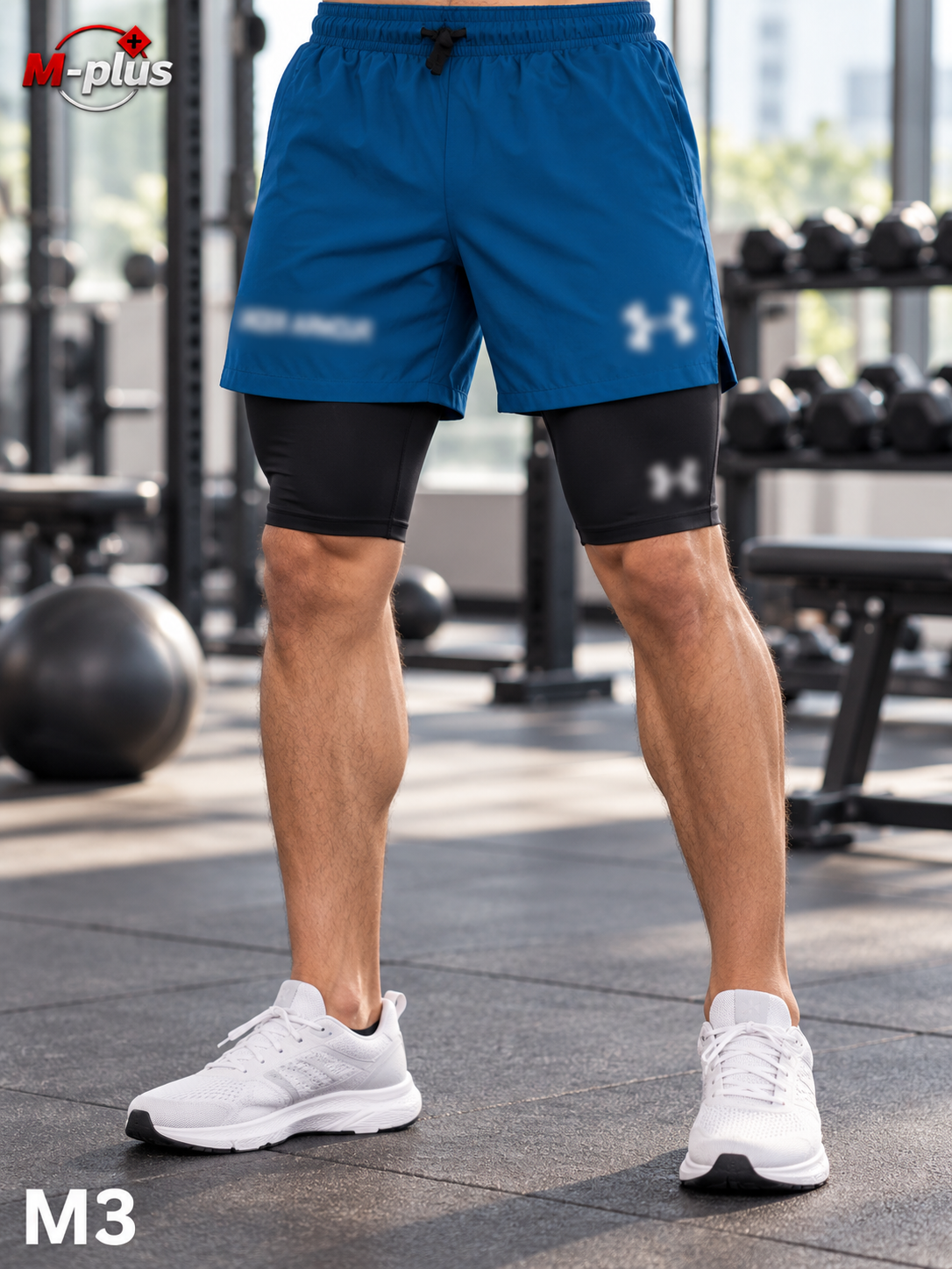 Erkaklar uchun 2 qavatli sport shortigi, ichki taytsli, fitness va yugurish uchun