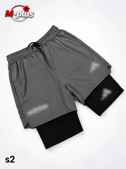 Мужские спортивные шорты «2 в 1» с внутренними тайтсами для фитнеса и бега - 