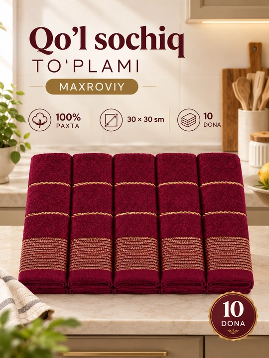 Полотенце для рук, махровое, 100% хлопок, 30×30 см, 10 шт