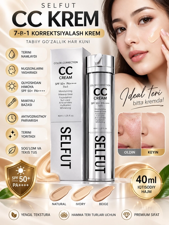 CC-крем для лица, 40 мл, SPF 50+, PA++++ - 