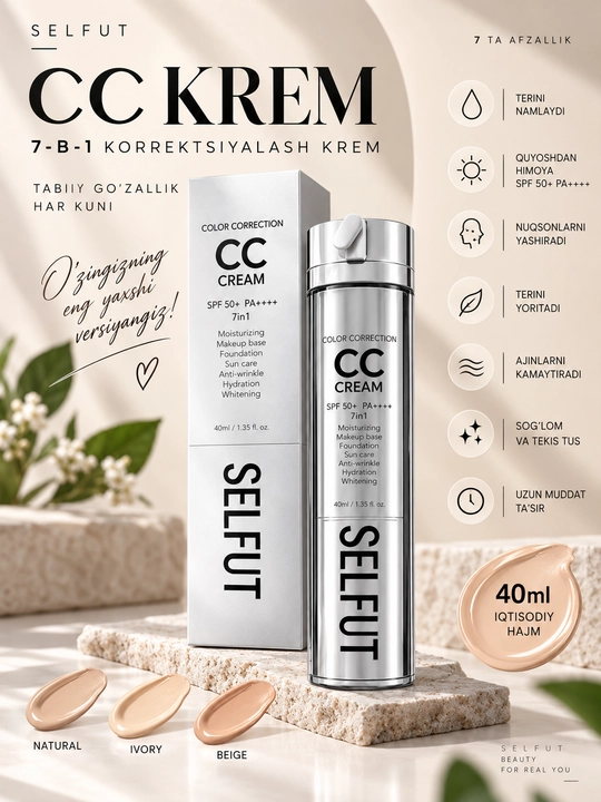 CC-крем для лица, 40 мл, SPF 50+, PA++++