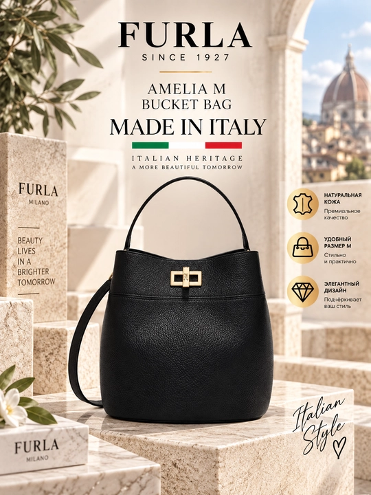 Furla Amelia M Bucket Bag WB01953 — женская кожаная сумка - 