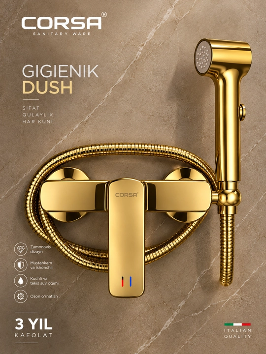 Tualet uchun smestitel, gigienik dush smesitel, Premium sifat - zanglamas metaldan | C2511 - 