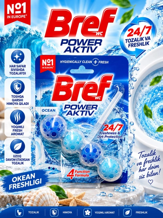 Bref Power Aktiv Classic —Dezinfeksiya va xushbo'ylashtirish uchun unitaz chetiga - 