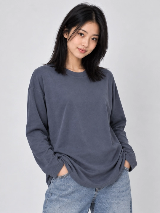 Ayollar uchun oversize longsliv, bir xil rangli, erkin bichim - 