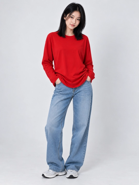 Ayollar uchun oversize longsliv, bir xil rangli, erkin bichim
