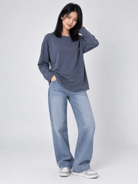 Ayollar uchun oversize longsliv, bir xil rangli, erkin bichim