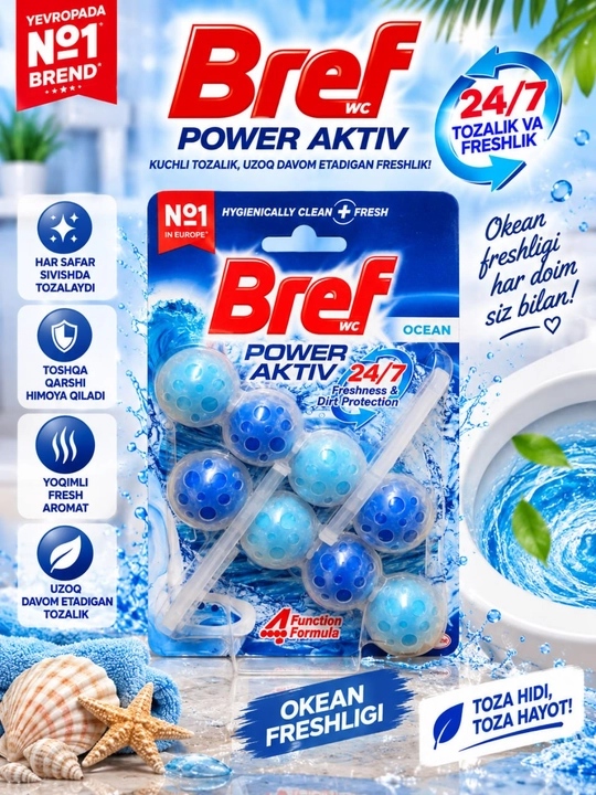 Bref Power Aktiv Classic —Туалетный блок для унитаза для дезинфекции и ароматизации