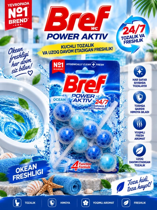 Bref Power Aktiv Classic —Туалетный блок для унитаза для дезинфекции и ароматизации