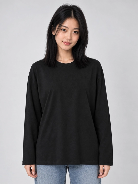 Ayollar uchun oversize longsliv, bir xil rangli, erkin bichim