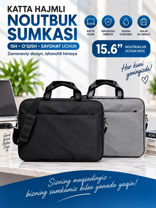 Сумка для ноутбука 15.6 дюйма с ремнем - 