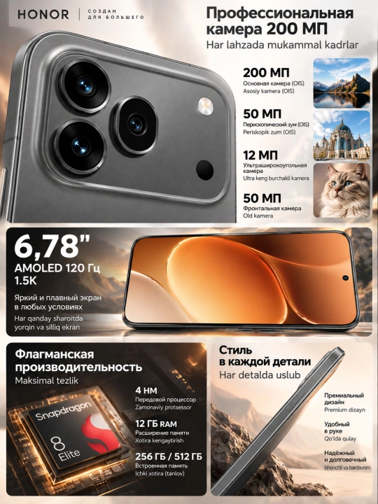 Смартфон Honor 600 Pro 12/256GB и 12/512GB, 200МП, 7000 мАч, 5G, 100Вт, с гарантией