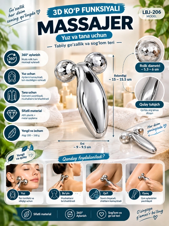Роликовый массажёр для тела и лица - 