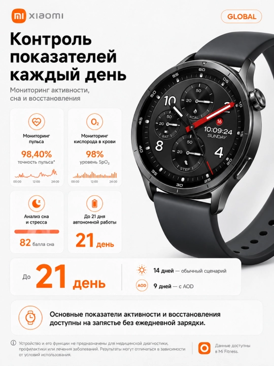 Aqlli soat  Xiaomi Watch S5 46 mm,AMOLED-displeyli 1.48", 21 kungacha ishlaydi, NFC,Global