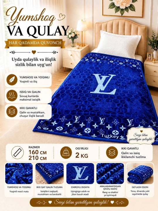 Bir kishilik, ikki qavatli qalin adyol, razmer 160 smga 210 sm - 