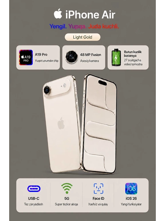 Smartfon Apple iPhone Air iOS 26 256 GB (eSIM), Light Gold - 
