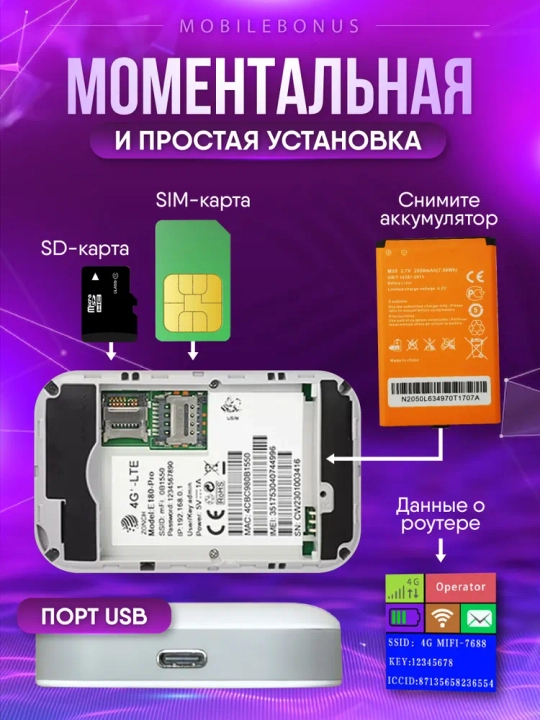 Cho'ntak Wi-Fi, router, sim kartalik wi fi router, 4G, LTE