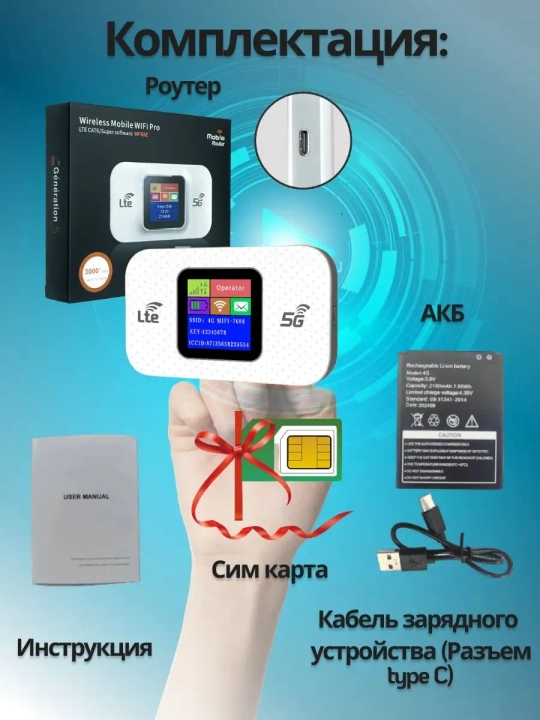 Cho'ntak Wi-Fi, router, sim kartalik wi fi router, 4G, LTE
