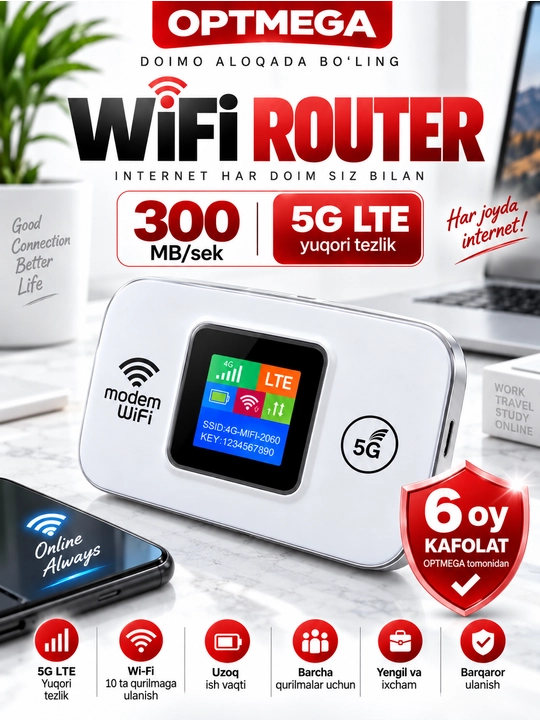 Cho'ntak Wi-Fi, router, sim kartalik wi fi router, 4G, LTE - 