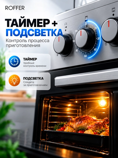 ROFFER MS60-4 (FFD2) gaz plitasi, 4 konforka, 12,55 kVt, elektr yoqish, taymer