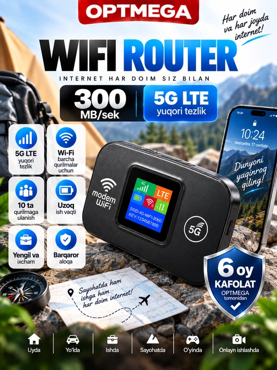 Cho'ntak Wi-Fi, router, sim kartalik wi fi router, 4G, LTE - 