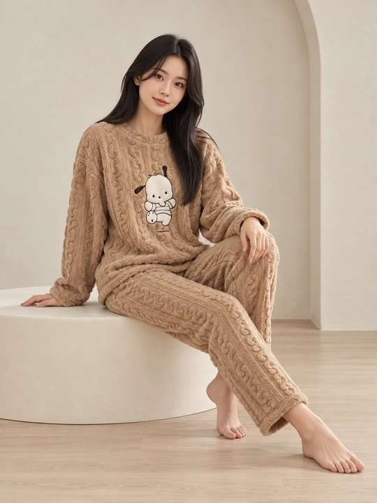 Ayollar va qizlar uchun issiq qishki flizli pijama dvoyka, komplekt shim, triko, kofta