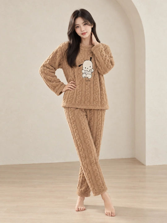 Ayollar va qizlar uchun issiq qishki flizli pijama dvoyka, komplekt shim, triko, kofta