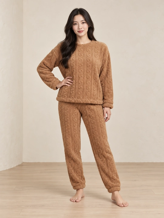 Ayollar va qizlar uchun issiq qishki flizli pijama dvoyka, komplekt shim, triko, kofta