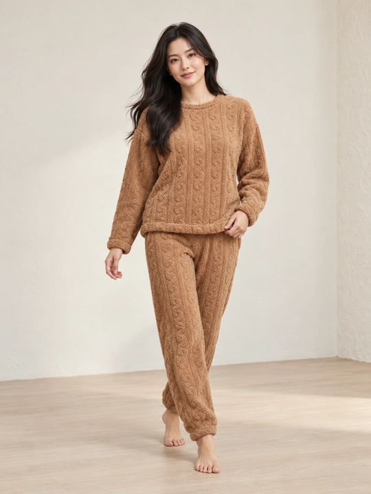 Ayollar va qizlar uchun issiq qishki flizli pijama dvoyka, komplekt shim, triko, kofta