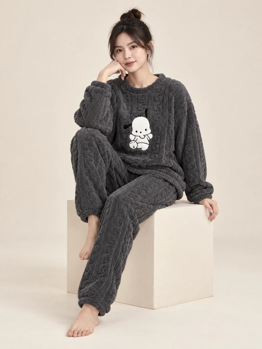 Ayollar va qizlar uchun issiq qishki flizli pijama dvoyka, komplekt shim, triko, kofta