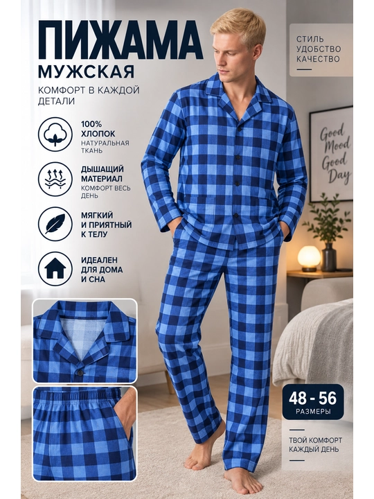 Erkaklar uchun yoqali pijama komplekti - 