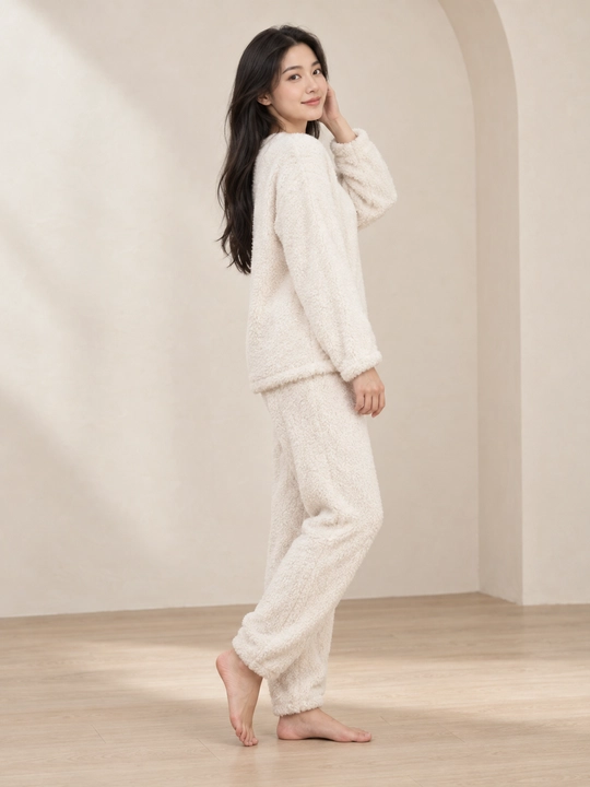 Ayollar va qizlar uchun issiq qishki flizli pijama dvoyka, komplekt shim, triko, kofta