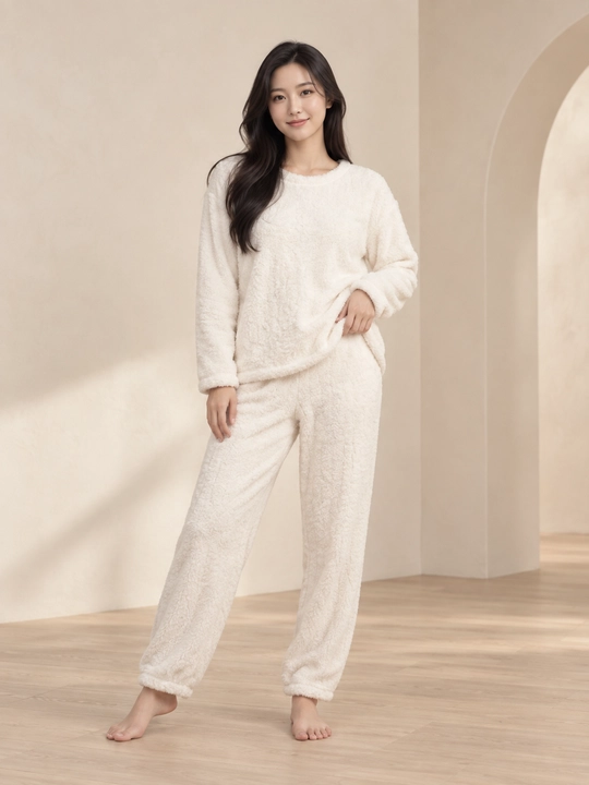 Ayollar va qizlar uchun issiq qishki flizli pijama dvoyka, komplekt shim, triko, kofta