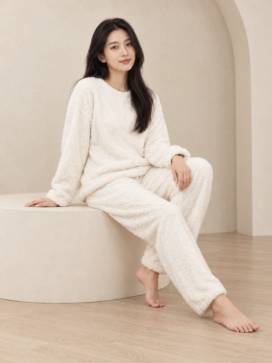Ayollar va qizlar uchun issiq qishki flizli pijama dvoyka, komplekt shim, triko, kofta
