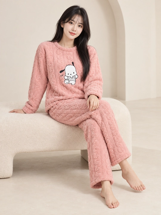 Ayollar va qizlar uchun issiq qishki flizli pijama dvoyka, komplekt shim, triko, kofta