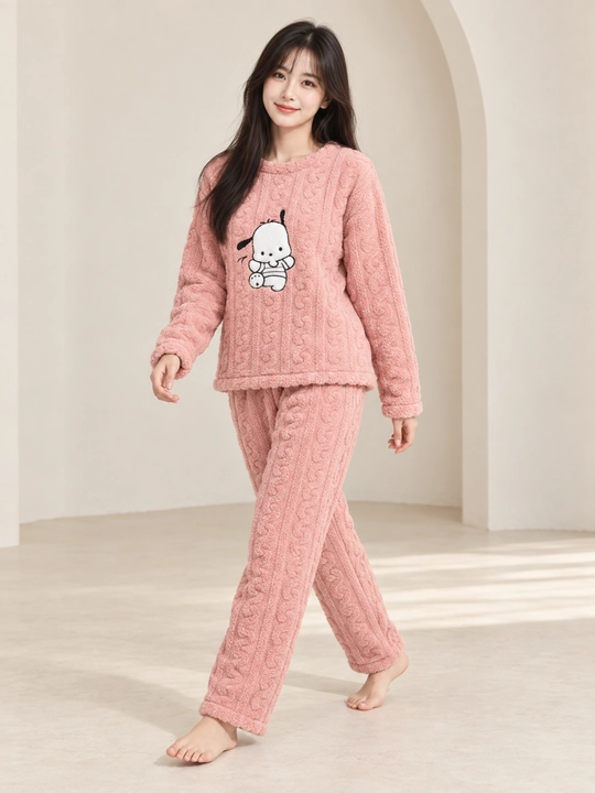 Ayollar va qizlar uchun issiq qishki flizli pijama dvoyka, komplekt shim, triko, kofta