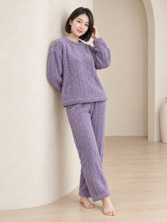 Ayollar va qizlar uchun issiq qishki flizli pijama dvoyka, komplekt shim, triko, kofta