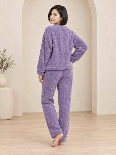 Ayollar va qizlar uchun issiq qishki flizli pijama dvoyka, komplekt shim, triko, kofta