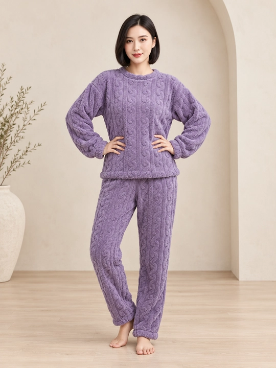 Ayollar va qizlar uchun issiq qishki flizli pijama dvoyka, komplekt shim, triko, kofta