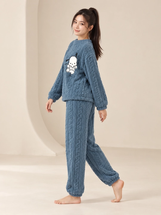 Ayollar va qizlar uchun issiq qishki flizli pijama dvoyka, komplekt shim, triko, kofta