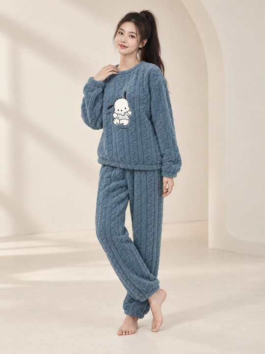 Ayollar va qizlar uchun issiq qishki flizli pijama dvoyka, komplekt shim, triko, kofta