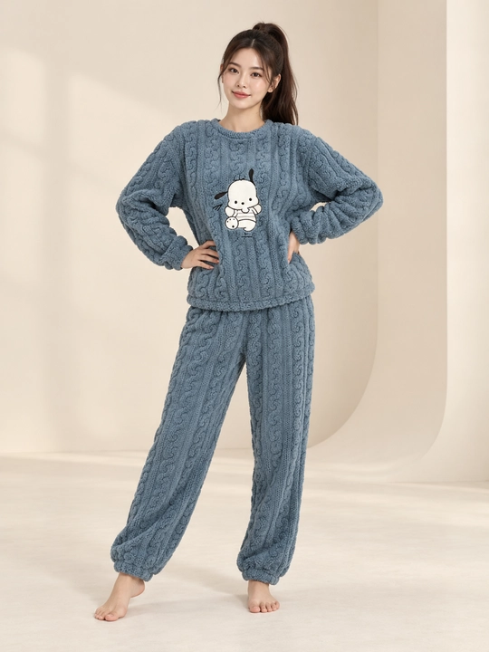 Ayollar va qizlar uchun issiq qishki flizli pijama dvoyka, komplekt shim, triko, kofta