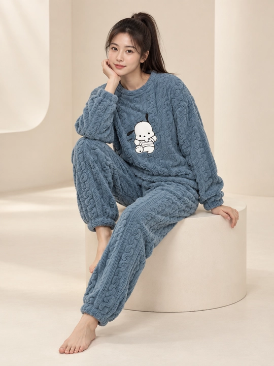 Ayollar va qizlar uchun issiq qishki flizli pijama dvoyka, komplekt shim, triko, kofta