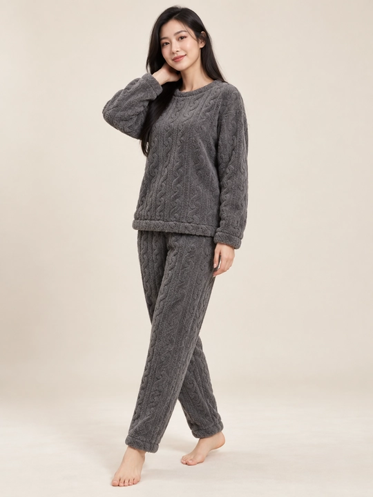 Ayollar va qizlar uchun issiq qishki flizli pijama dvoyka, komplekt shim, triko, kofta