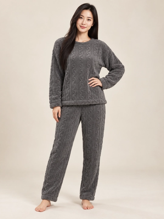 Ayollar va qizlar uchun issiq qishki flizli pijama dvoyka, komplekt shim, triko, kofta