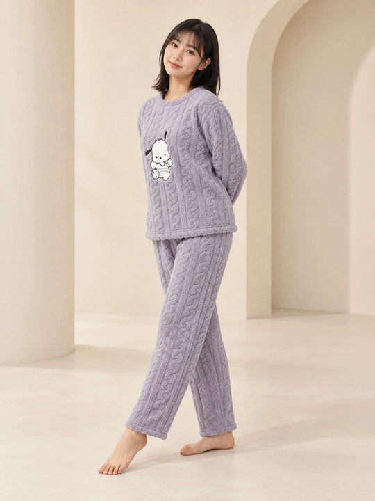 Ayollar va qizlar uchun issiq qishki flizli pijama dvoyka, komplekt shim, triko, kofta