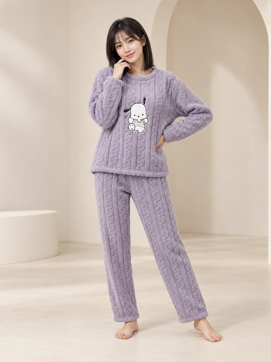 Ayollar va qizlar uchun issiq qishki flizli pijama dvoyka, komplekt shim, triko, kofta