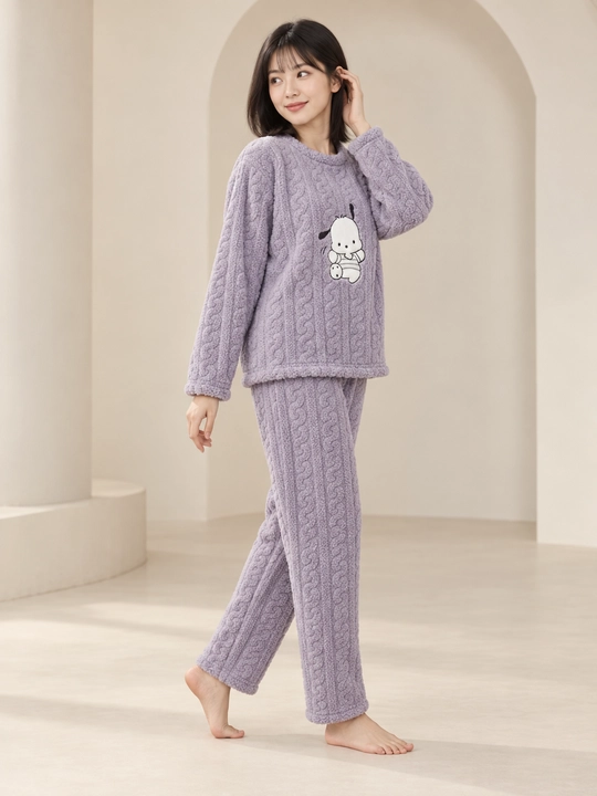 Ayollar va qizlar uchun issiq qishki flizli pijama dvoyka, komplekt shim, triko, kofta